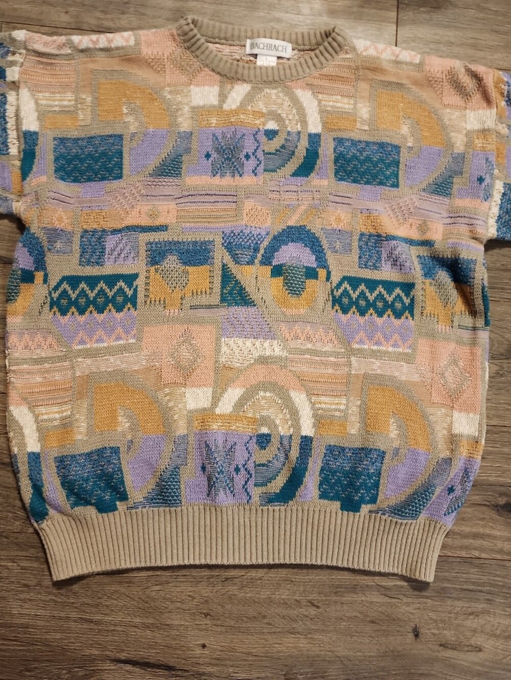 Bachrach Crewneck Sweater Pastels Grandma Core 80s Knit Coogi Style Patchwork